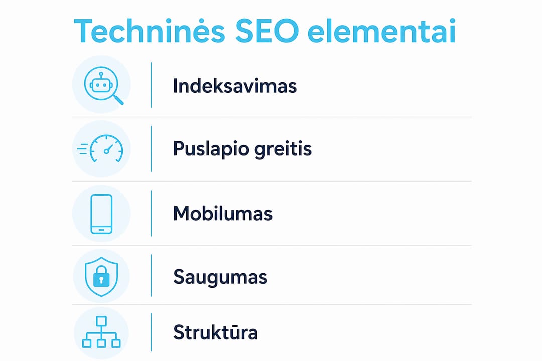 Pagrindinių techninio SEO aspektų infografikas