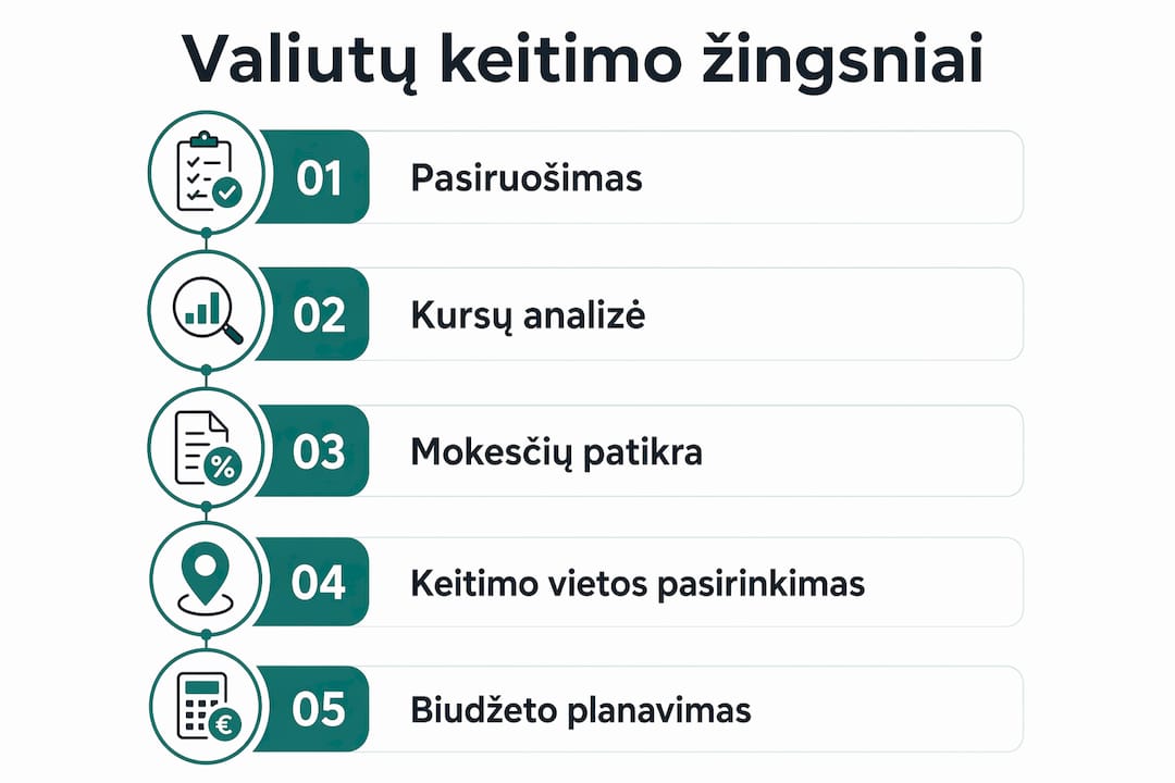 Infografikas: kaip suplanuoti valiutos keitimą žingsnis po žingsnio