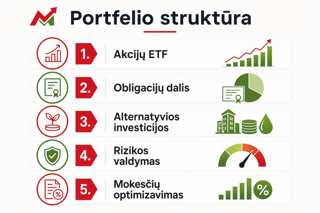 Infografikas: skirtingų investicinių portfelių sudarymo žingsniai