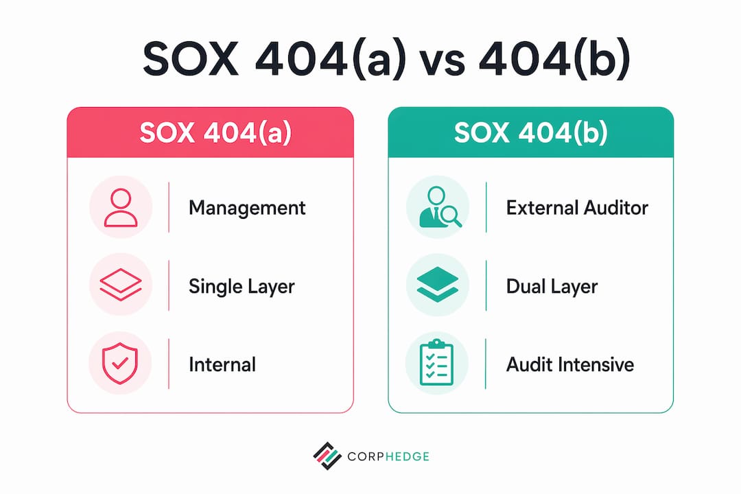 Comparison infographic of SOX 404(a) and 404(b) documentation
