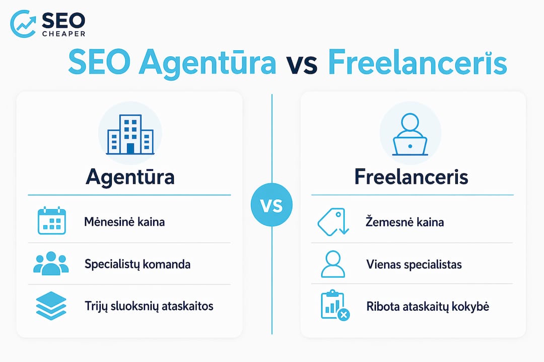 Infografikas: SEO agentūrų ir laisvai samdomų specialistų skirtumai