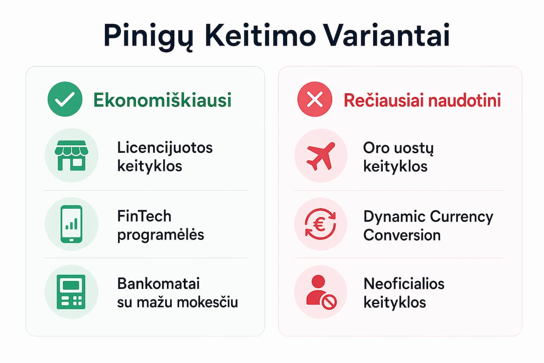 Vizualus gidas: kokius pinigų keitimo būdus kelionėse rinktis, o kurių geriau vengti