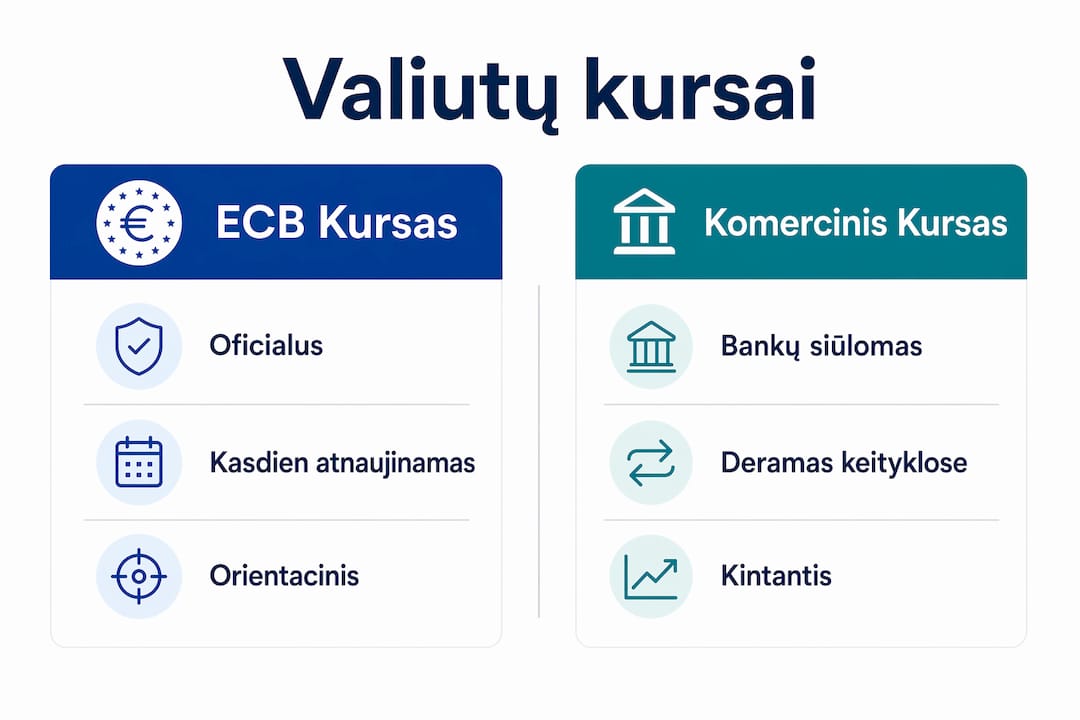 Vizualinė informacija apie ECB ir komercinių bankų valiutų kursų skirtumus