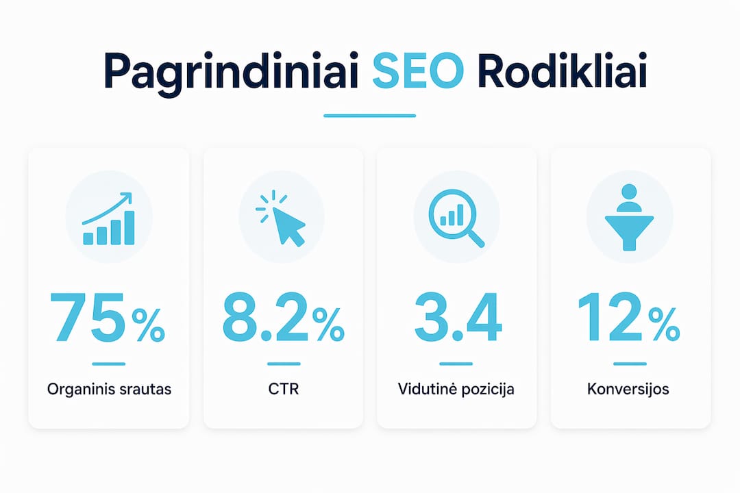 Finansinių technologijų (fintech) sektoriaus SEO svarbiausių rodiklių infografikas