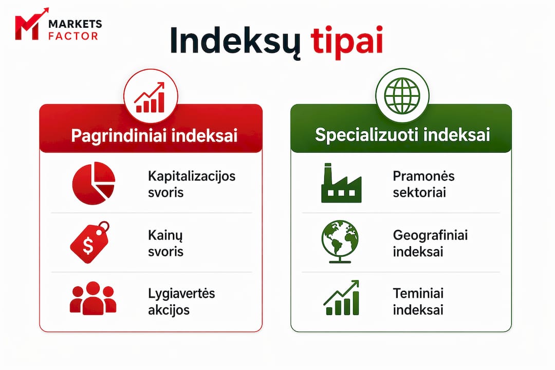 Vizualiai pateikiama informacija apie pagrindinius bei specialiuosius indeksus