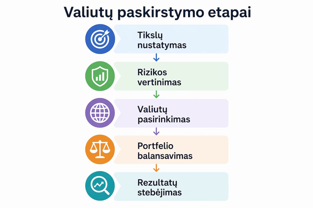 Infografikas: kaip žingsnis po žingsnio sudaryti valiutų portfelį