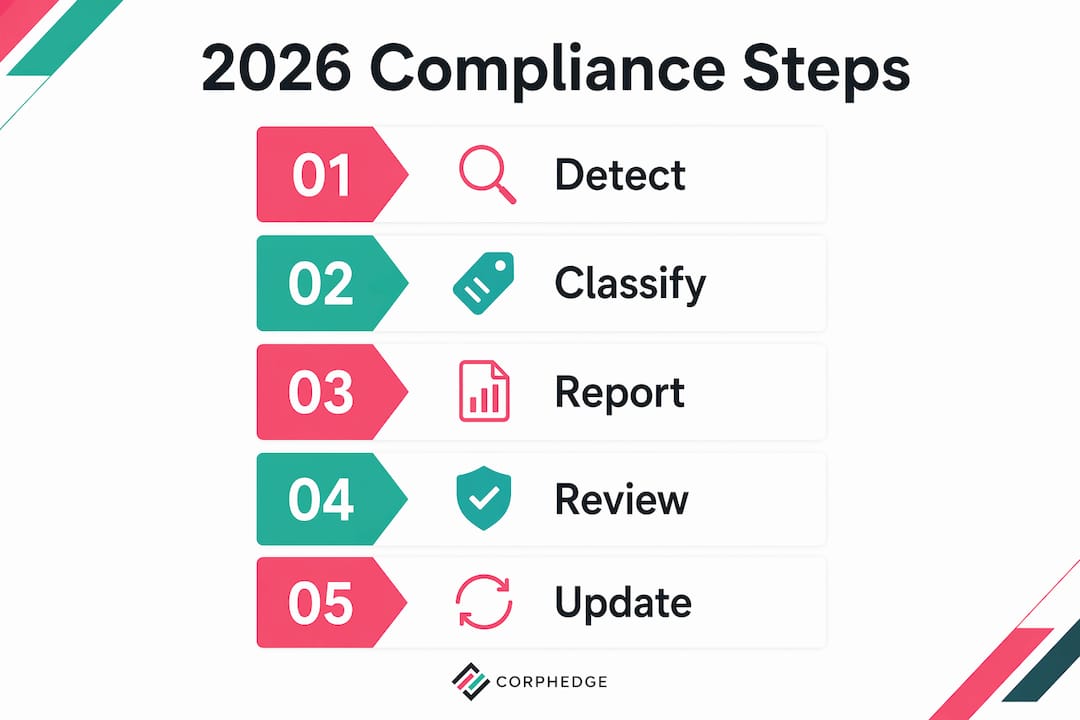Infographic illustrating five steps of compliance reporting process