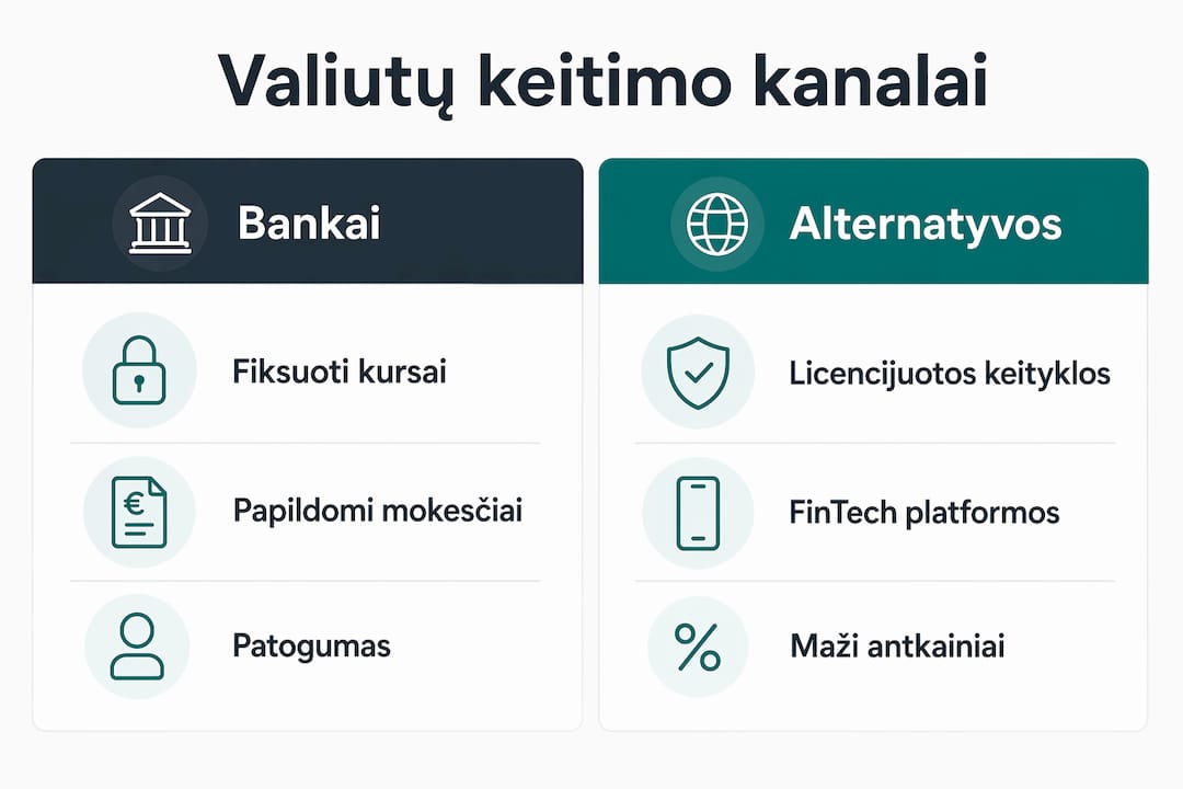 Valiutos keitimo būdų ir taikomų mokesčių palyginimas