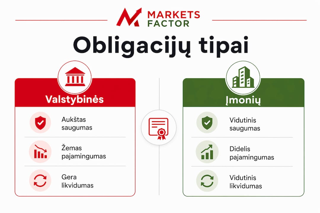 Vizualus gidas: skirtingi obligacijų tipai ir jų pagrindinės ypatybės