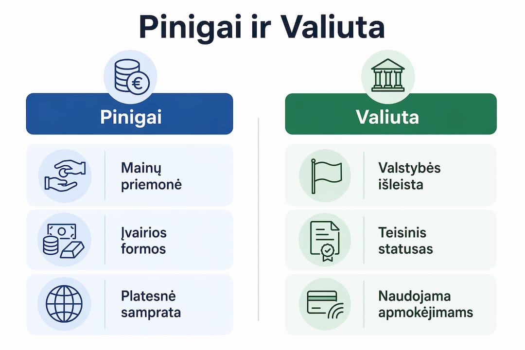 Vizualus gidas: kuo skiriasi pinigai ir valiuta?