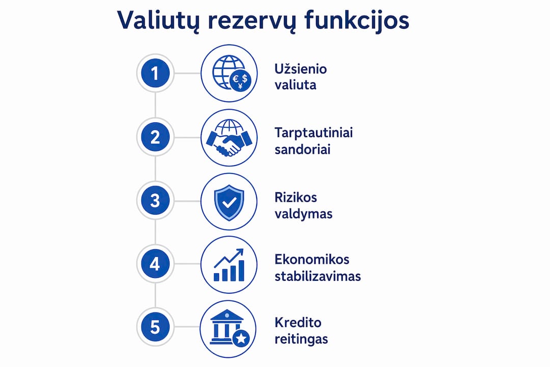 Infografikas: kam reikalingi šalies valiutų rezervai ir kokias pagrindines funkcijas jie atlieka