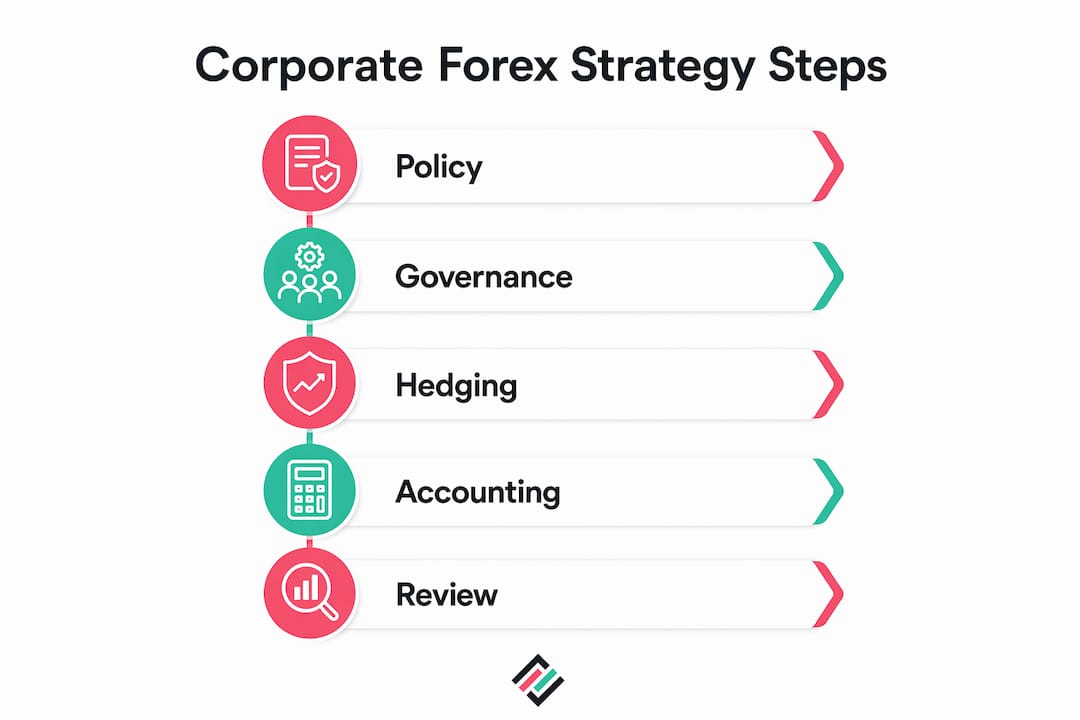 Infographic showing corporate forex strategy steps