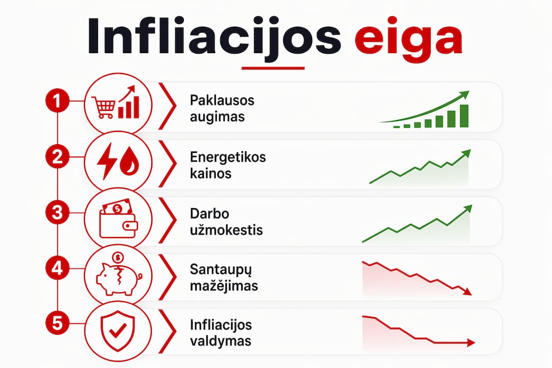 Vizualus gidas: kodėl kyla infliacija ir kaip ji veikia mūsų gyvenimą