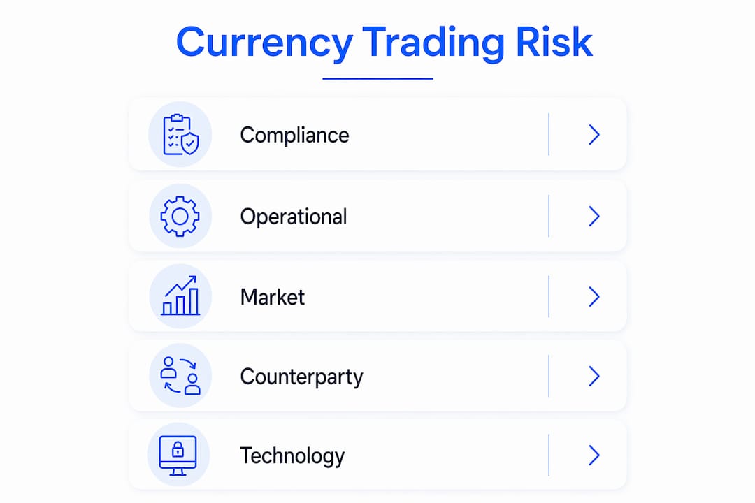 Infographic illustrating currency trading risk categories