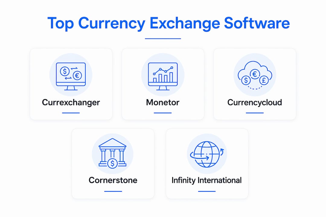 Infographic showing ranked currency exchange software options