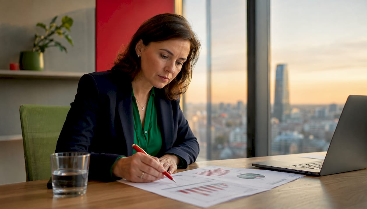 Moteris biure nagrinėja finansinius rodiklius