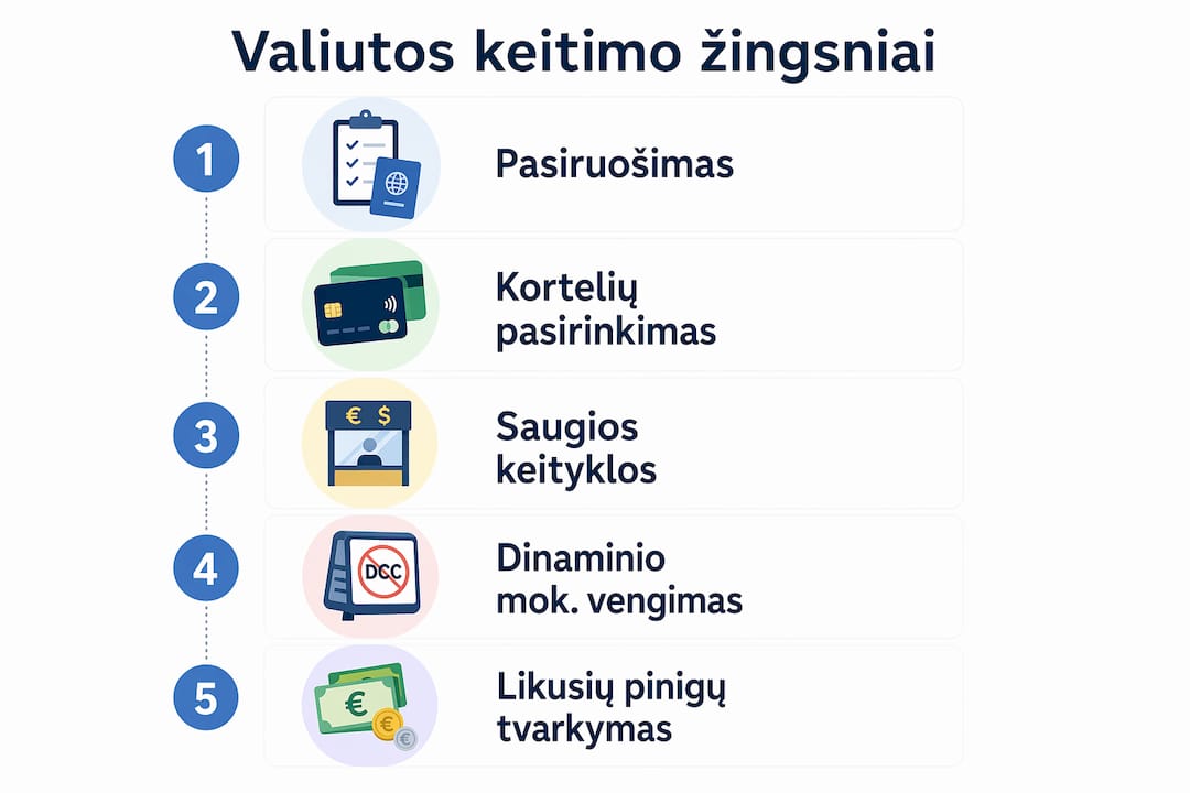 Infografikas: kaip patogiai ir saugiai išsikeisti valiutą keliaujant