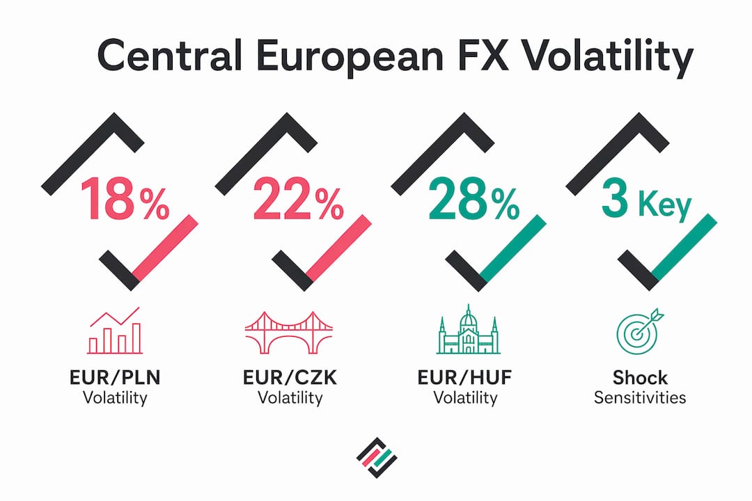 Infographic showing Central European currency volatility statistics