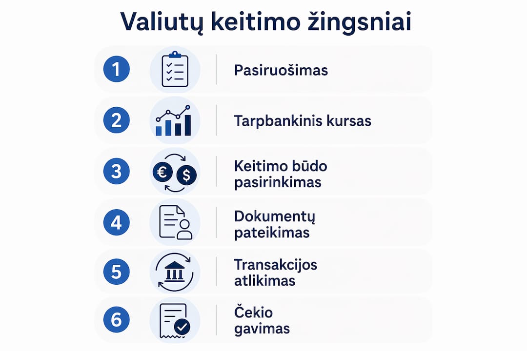 Infografikas: kaip žingsnis po žingsnio išsikeisti valiutą