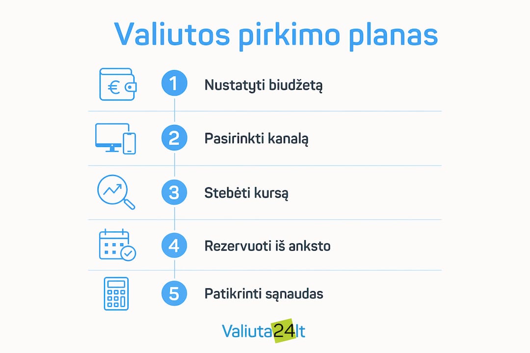 Infografikas: kaip žingsnis po žingsnio įsigyti norimą valiutą