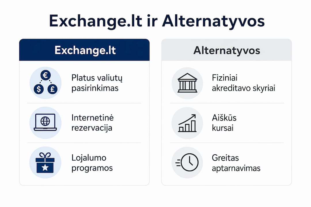 Vizualiai pateiktas Exchange.lt ir kitų platformų palyginimas