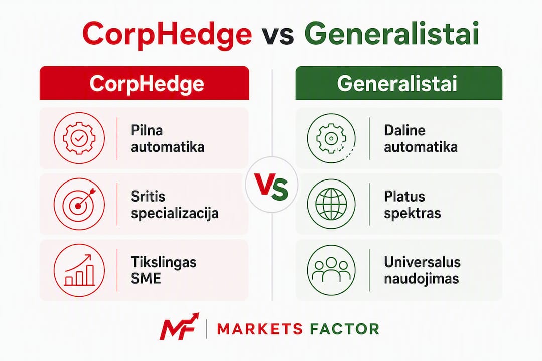 Vizualinis CorpHedge ir universalių tiekėjų palyginimas