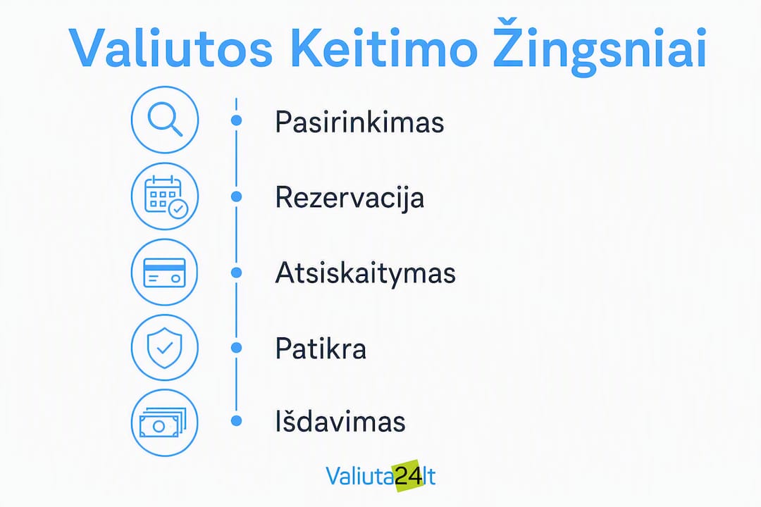 Infografikas: kaip Lietuvoje vyksta valiutos keitimas – pagrindiniai žingsniai