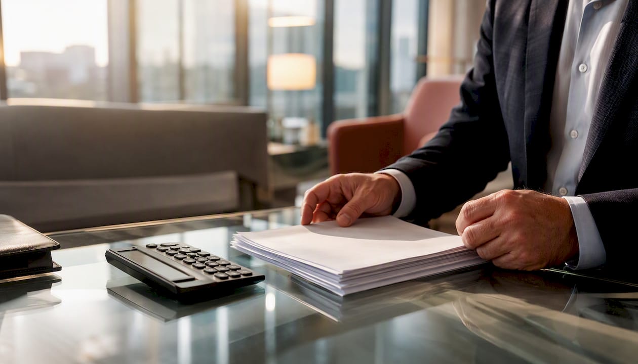 Hands preparing documents for cross-currency swap