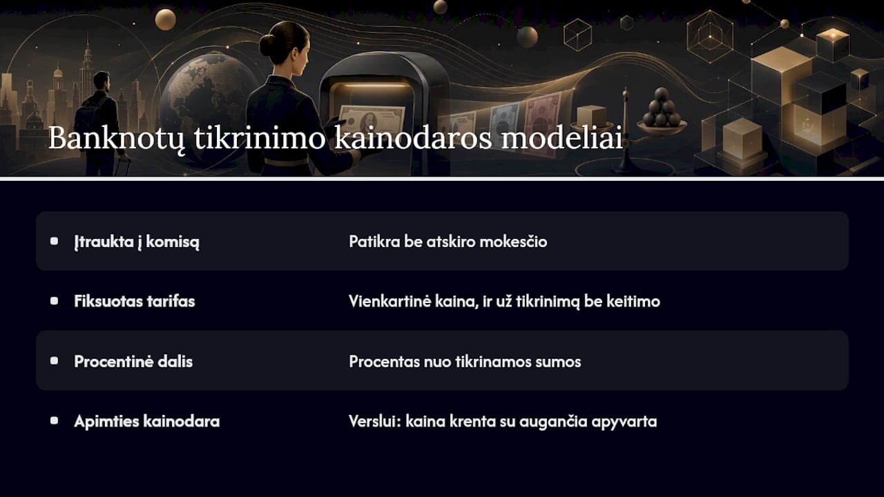 Banknotų tikrinimo kainų modelių schema