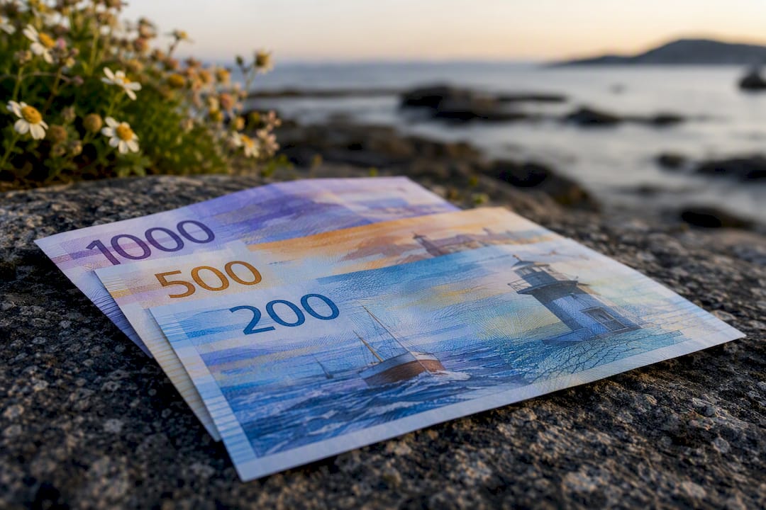 Artimas norvegiškų kronų banknotų dizainų vaizdas