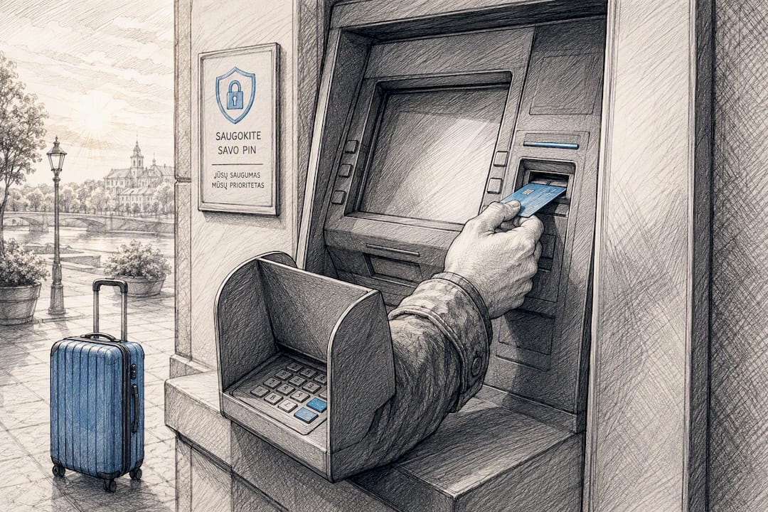 Ranka įkiša kortelę į bankomato lizdą