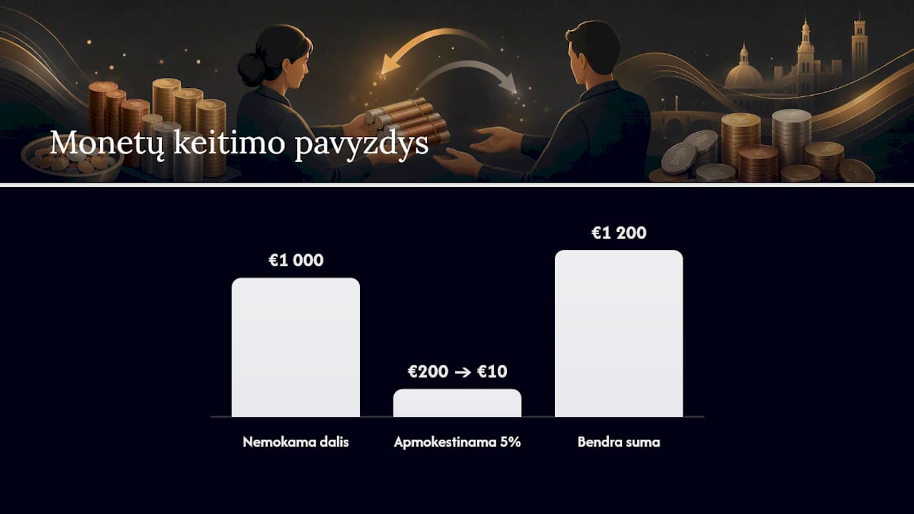 Monetų keitimo limitų ir mokesčių schema