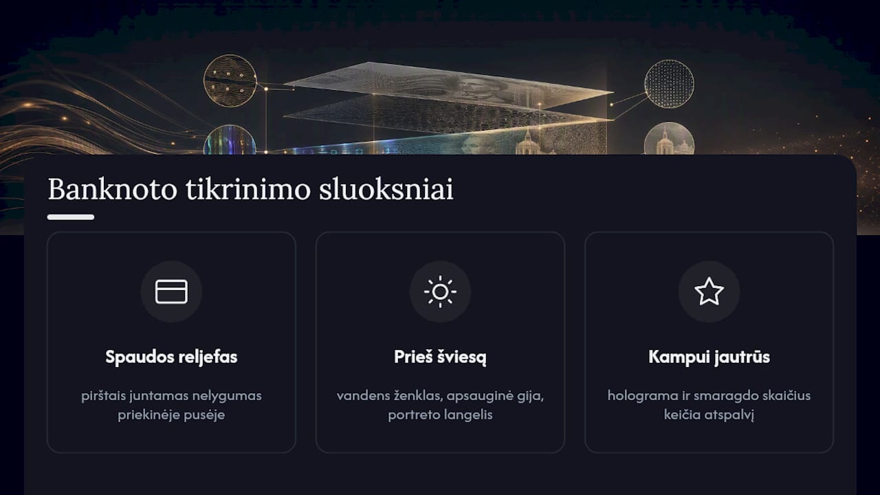 Trijų sluoksnių euro banknoto apsaugos patikrinimas