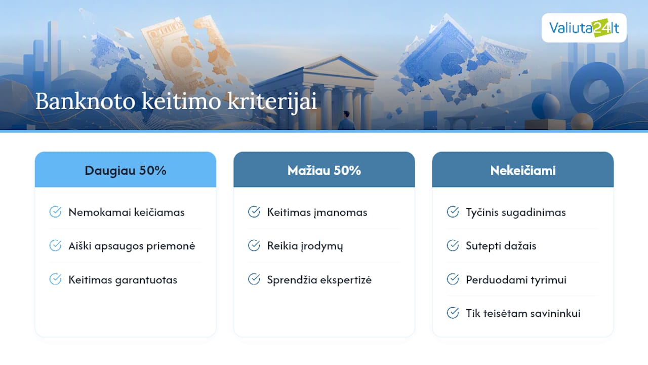 Kada Lietuvos bankas ir ECB pripažįsta banknotą keičiamu — overview diagram
