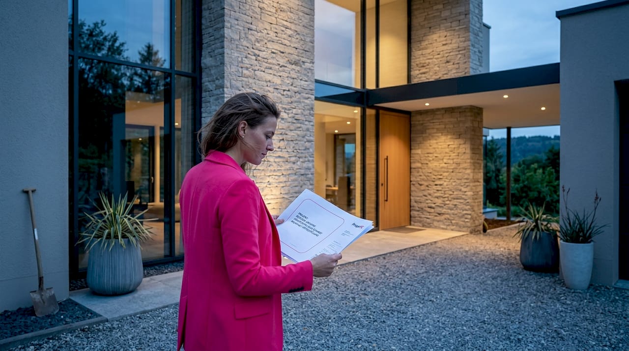 Ein Architekt begutachtet das durchdachte und elegante Design eines modernen Luxushauses.
