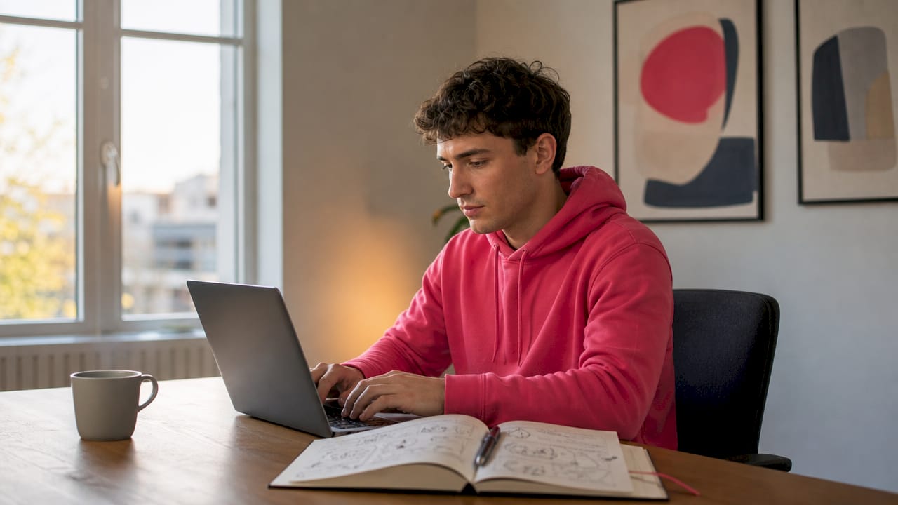 Jemand arbeitet am Laptop und trägt Lead-Scoring-Daten in eine Excel-Tabelle ein.