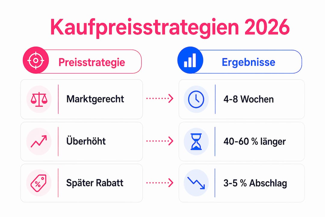 Vergleichende Infografik: Kaufpreisstrategien für Immobilien im Jahr 2026 auf einen Blick