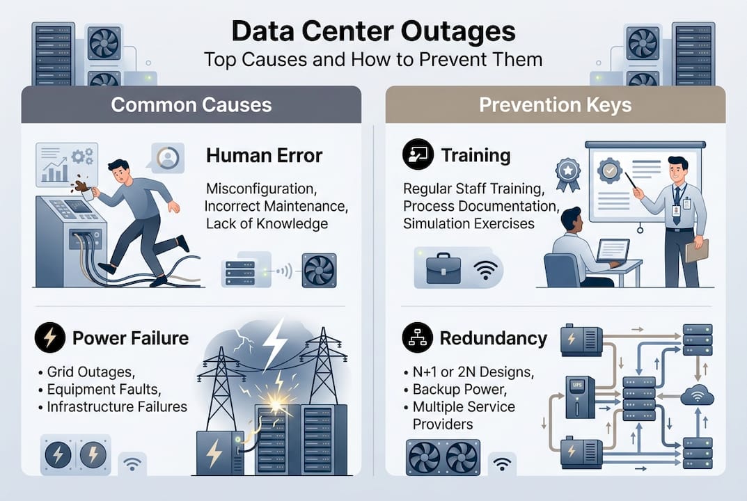 Infographic on data center outage causes and prevention
