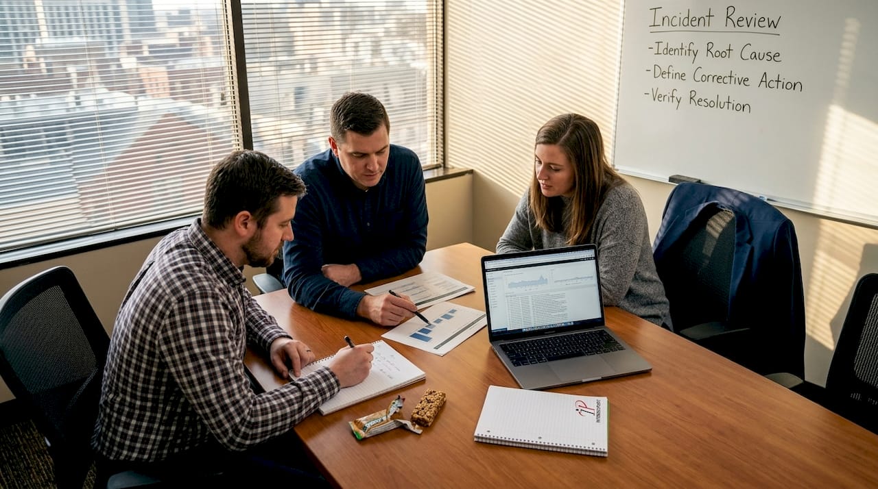 IT team reviewing incident reports together
