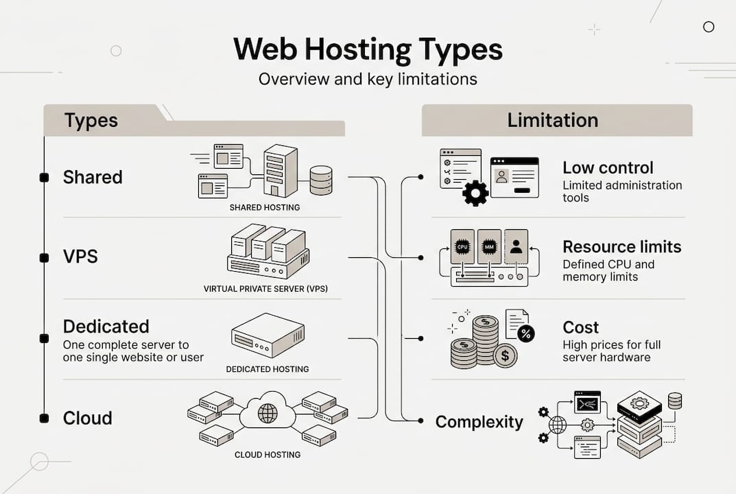 Infographic showing web hosting types