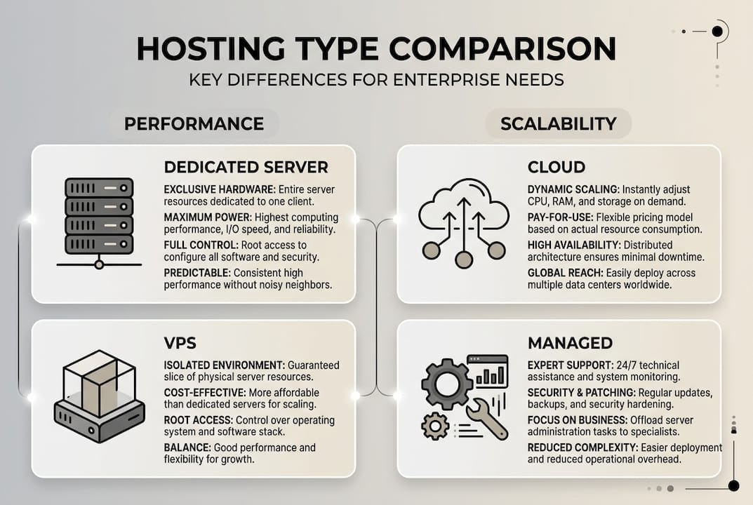Infographic comparing enterprise hosting solutions