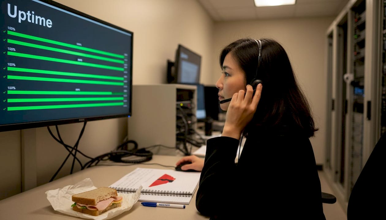IT manager viewing uptime status dashboard