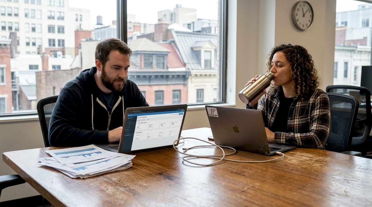 Engineers adjusting VPS resources at workspace