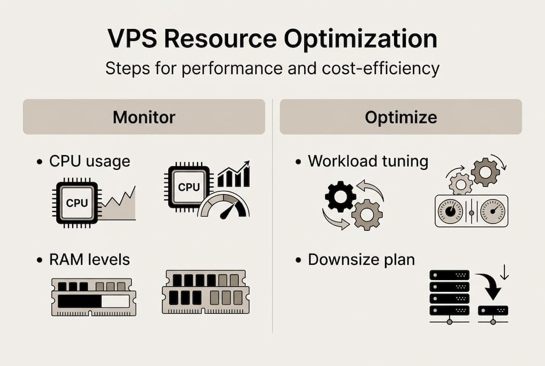Infographic summarizing VPS optimization steps