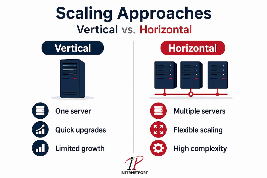 Infographic comparing vertical and horizontal server scaling