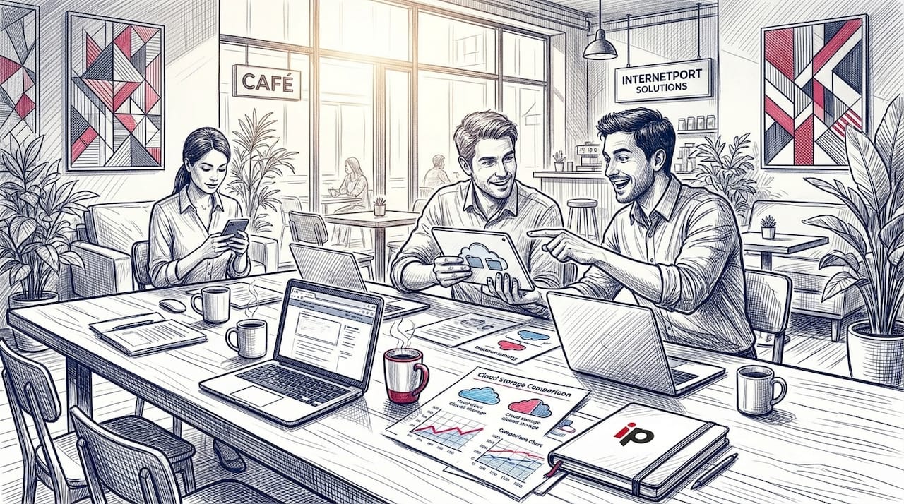 Small business team collaborating on cloud storage