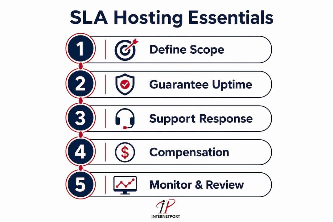 Infographic showing SLA hosting essentials in steps