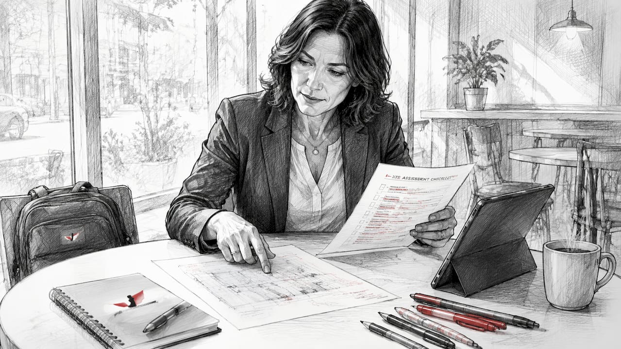 IT manager reviewing site assessment documents