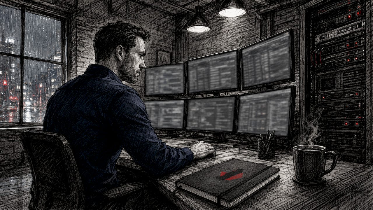IT professional monitoring servers at desk