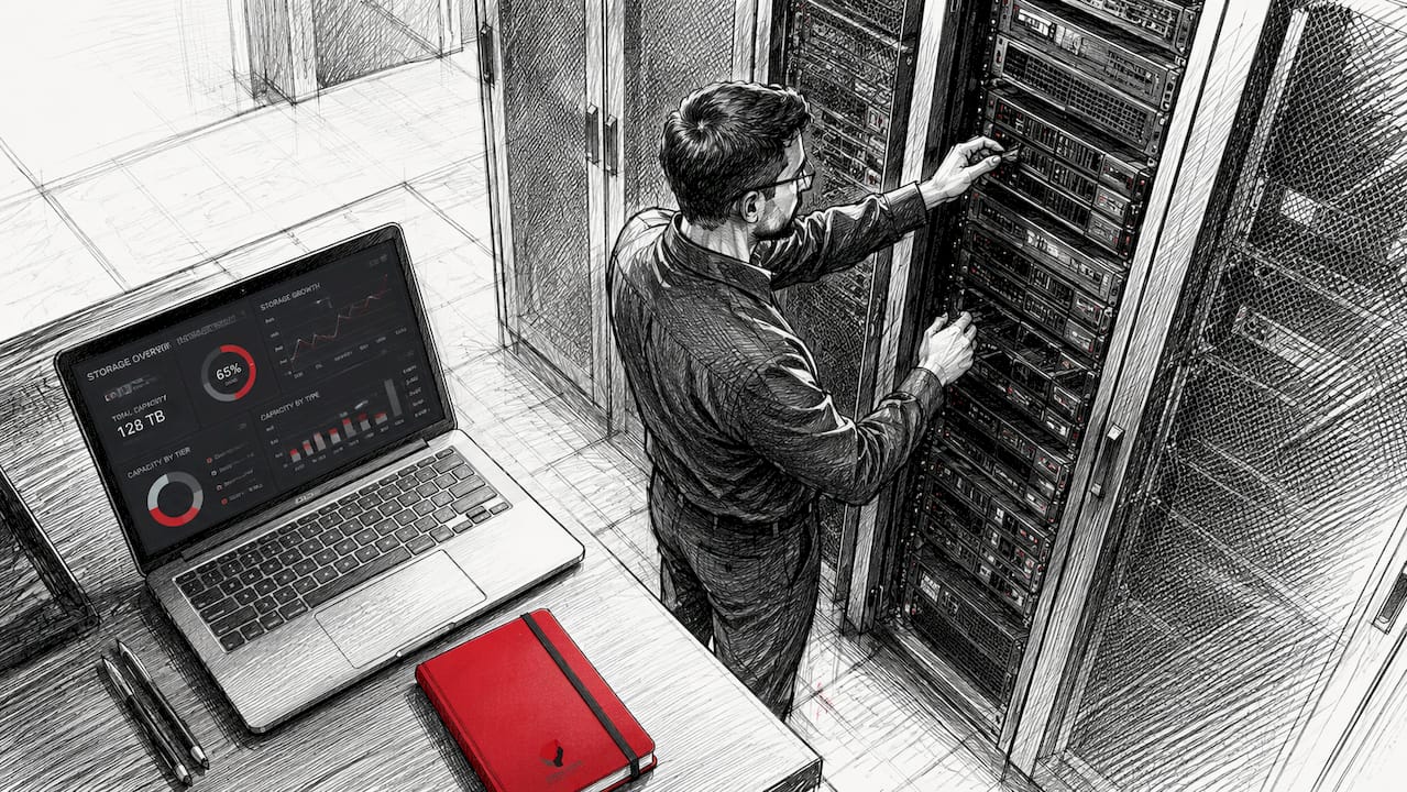 Small business server room with storage devices